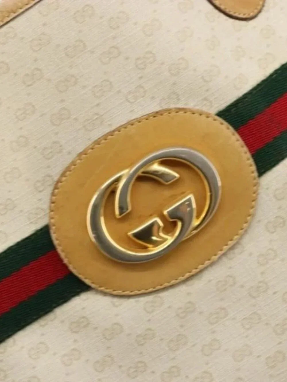 GUCCI GG Supreme Web Sherry Line Bag PVC Ivory Red 002 904 0131 Auth